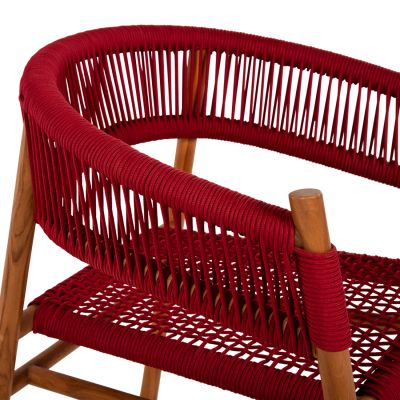 ТРАПЕЗНО КРЕСЛО IRVING HM9797 ТИКОВО ДЪРВО В ЕСТЕСТВЕН ЦВЯТ И БОРДОВО ЧЕРВЕНО ВЪЖЕ 60x55x75Hcm.