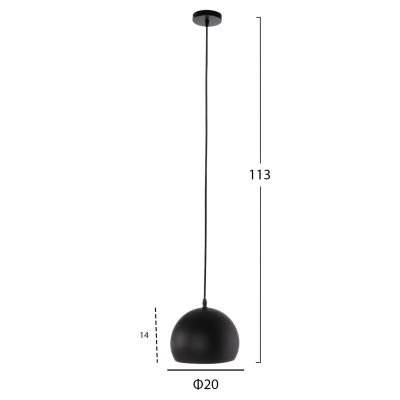 CEILING PENDANT LUMINAIRE HM4154 BLACK ALUMINUM SPHERICAL CAP Φ20x113Hcm.