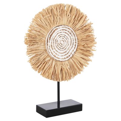 TABLE DECORATION HM4224 RAFFIA FIBERS IN NATURAL-BLACK WOODEN BASE 18x9x43Hcm.