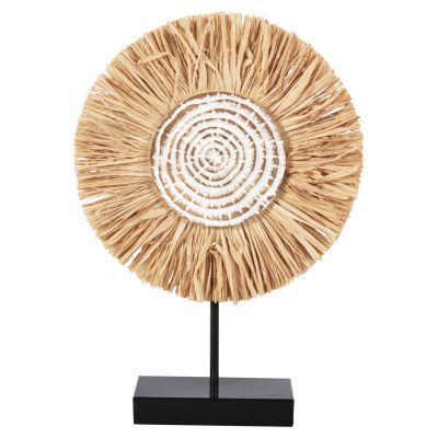 TABLE DECORATION HM4224 RAFFIA FIBERS IN NATURAL-BLACK WOODEN BASE 18x9x43Hcm.