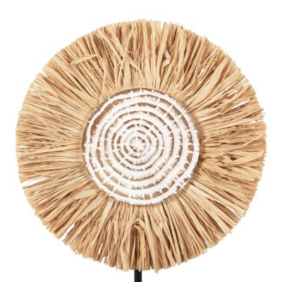 TABLE DECORATION HM4224 RAFFIA FIBERS IN NATURAL-BLACK WOODEN BASE 18x9x43Hcm.