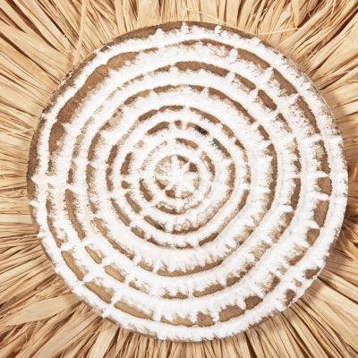 TABLE DECORATION HM4224 RAFFIA FIBERS IN NATURAL-BLACK WOODEN BASE 18x9x43Hcm.