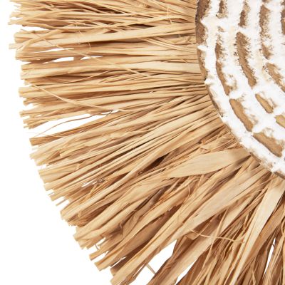 TABLE DECORATION HM4224 RAFFIA FIBERS IN NATURAL-BLACK WOODEN BASE 18x9x43Hcm.
