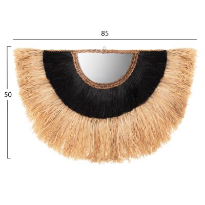 СТЕННО ОГЛЕДАЛО ПОЛУКРЪГ С ВЛАКНА ОТ СИЗАЛ И АБАКА В НАТУРАЛНО-ЧЕРЕН ЦВЯТ 85x3x50Hcm.HM7799