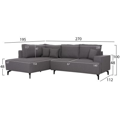 CORNER SOFA-BED WITH STORAGE SPACE SAFFIRA HM3303.01L GREY FABRIC 270x195x100Hcm.