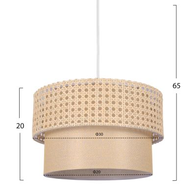 PENDANT CEILING LAMP HM7628.01 TWO-LAYER DRUM-RATTAN AND FABRIC, METAL FRAME