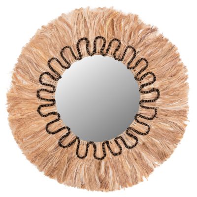 MIRROR ROUND WITH ABACA FIBERS FRAME NATYRAL-BLACK COLOR Φ100cm.HM7749