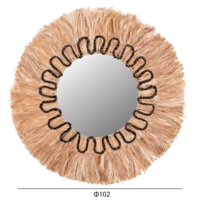 MIRROR ROUND WITH ABACA FIBERS FRAME NATYRAL-BLACK COLOR Φ100cm.HM7749