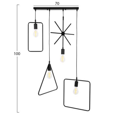 CEILING PENDANT 4-LIGHT HM4099 BLACK METAL GEOMETRICAL SHAPES 70x38x106H cm.