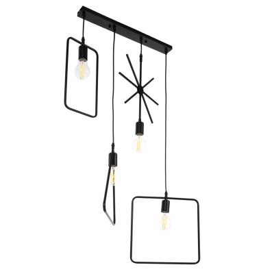 CEILING PENDANT 4-LIGHT HM4099 BLACK METAL GEOMETRICAL SHAPES 70x38x106H cm.