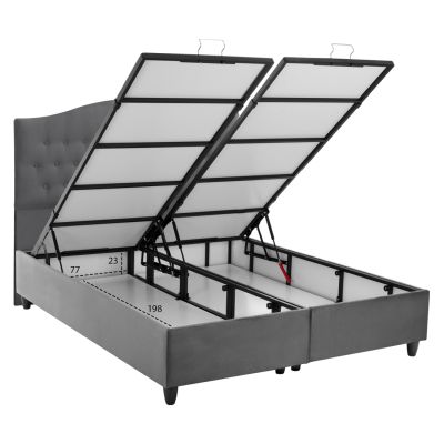 HM624.10 легло MALENA, сиво кадифе, място за съхранение, капитонирано, 160x200