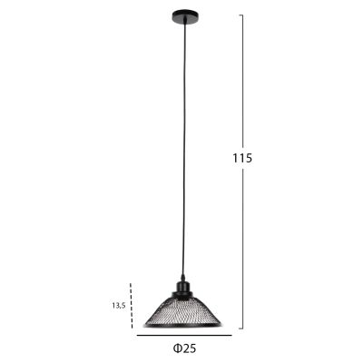 CEILING PENDANT LUMINAIRE HM4102 BLACK METAL MESH CAP Φ25x115Hcm.