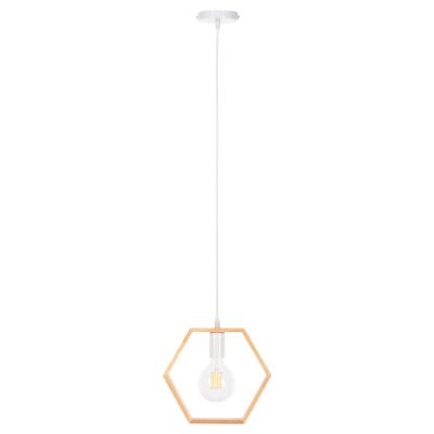 CEILING PENDANT LAMP HM4070 WOODEN HEXAGON CAP-WHITE CABLE 25,5Χ122,5H