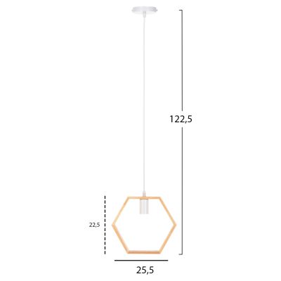 CEILING PENDANT LAMP HM4070 WOODEN HEXAGON CAP-WHITE CABLE 25,5Χ122,5H