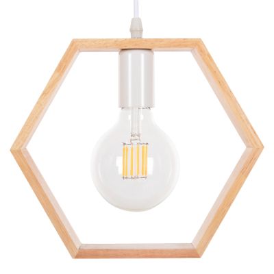 CEILING PENDANT LAMP HM4070 WOODEN HEXAGON CAP-WHITE CABLE 25,5Χ122,5H