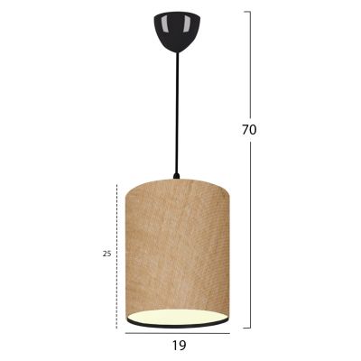 PENDANT CEILING LAMP HM7623.01 BLACK PILLAR, SAND-COLORED JUTE FABRIC DRUM SHADE