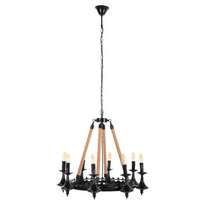 ВИСУЛКА ЗА ТАВАН 8-СВЕТЛИНА HM4169 ЧЕРНО МЕТАЛНО ВЪЖЕ Φ66x131Hcm.