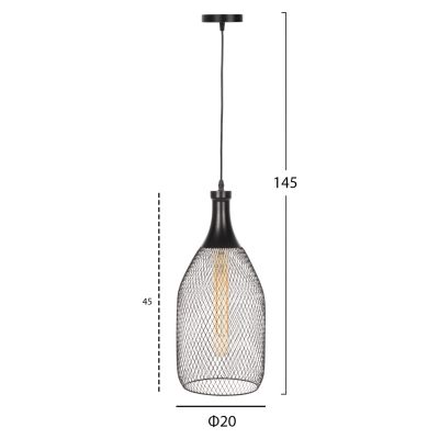 CEILING PENDANT LAMP HM4105 BLACK METAL MESH CAP Φ20x145Hcm.