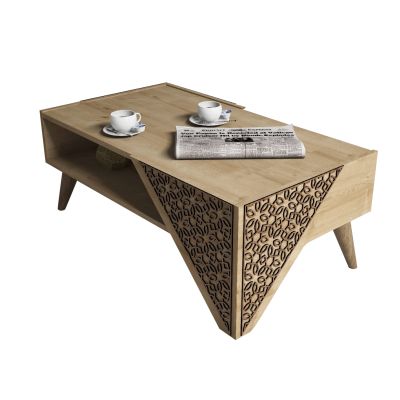 COFFEE TABLE MELAMINE HM9498.01 IN NATURAL OAK-CNC RELIEF CORNERS 105x58x40Hcm.