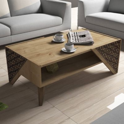 COFFEE TABLE MELAMINE HM9498.01 IN NATURAL OAK-CNC RELIEF CORNERS 105x58x40Hcm.