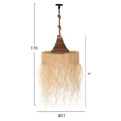 CEILING PENDANT LUMINAIRE SET HM11922 ROPE AND DRIED PALM LEAF FIBERS Φ51Χ155+H cm.