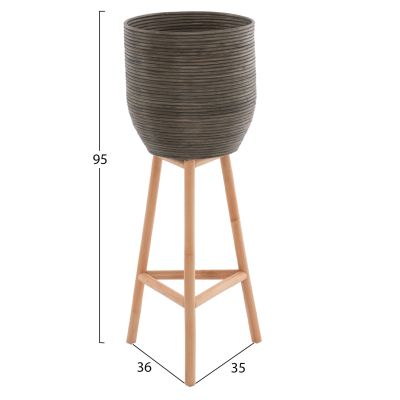 FLOWER POT RATTAN WITH BAMBOO LEGS HM7724 36Χ35Χ95Hcm.NATURAL-GREEN
