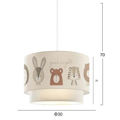 PENDANT CEILING LAMP BALOO HM7572.02 KIDS’ ROOM DOUBLE WHITE DRUM SHADE WITH MULTICOLORED ANIMAL FIGURES