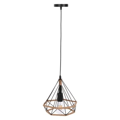 CEILING PENDANT LAMP HM4061 BLACK METAL-ROPE 24,5x21,5x125Hcm.