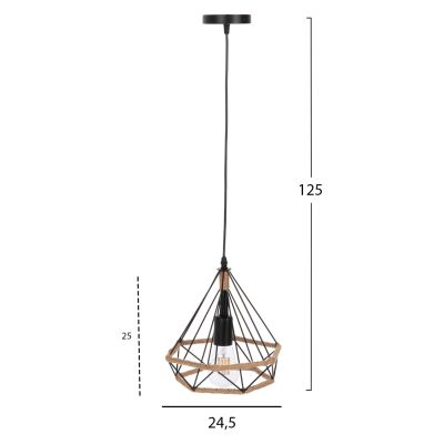 CEILING PENDANT LAMP HM4061 BLACK METAL-ROPE 24,5x21,5x125Hcm.