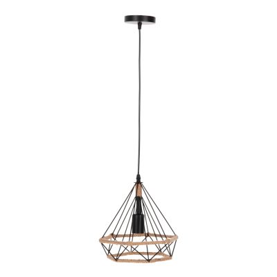 CEILING PENDANT LAMP HM4061 BLACK METAL-ROPE 24,5x21,5x125Hcm.