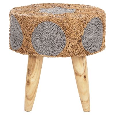 STOOL BEAM HM7826 TEAK WOOD AND SEAGRASS RUSH IN NATURAL & GREY Φ43x45Hcm.