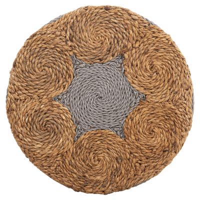 STOOL BEAM HM7826 TEAK WOOD AND SEAGRASS RUSH IN NATURAL & GREY Φ43x45Hcm.