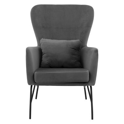 Armchair Velvet Grey with metallic black leg HM8721.01 67x80x102 cm.