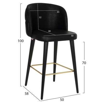 БАР СТОЛ MARCELLO PROFESSIONAL HM9280.14 ТИП НАБУК ДЪРВО ЧЕРЕН 50x58x100Hcm.