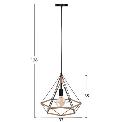 CEILING PENDANT LAMP HM4062 BLACK METAL-ROPE 33x37x128Hcm.