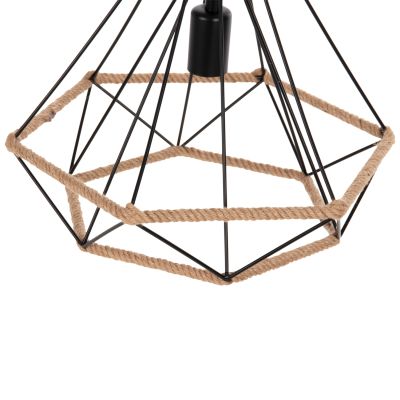 CEILING PENDANT LAMP HM4062 BLACK METAL-ROPE 33x37x128Hcm.