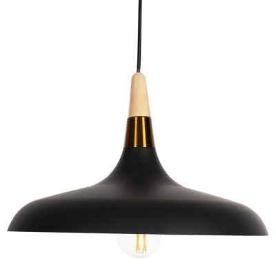 CEILING PENDANT LAMP HM4080 BLACK METAL-WOODEN DETAIL ON TOP 35x35x112H cm.