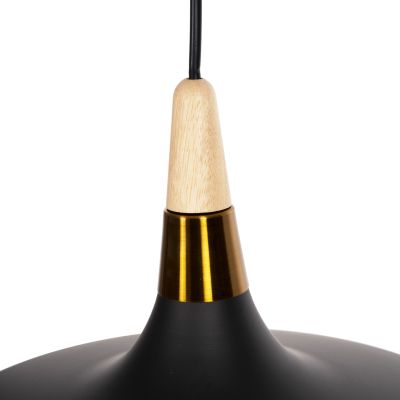 CEILING PENDANT LAMP HM4080 BLACK METAL-WOODEN DETAIL ON TOP 35x35x112H cm.