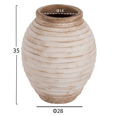 DECORATIVE FLOOR VASE PYDNA HM7932 TERRACOTTA IN ANTIQUE WHITE-BEIGE COLOR Φ28x35Hcm.