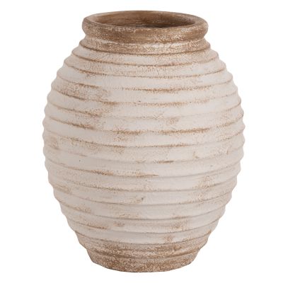 DECORATIVE FLOOR VASE PYDNA HM7932 TERRACOTTA IN ANTIQUE WHITE-BEIGE COLOR Φ28x35Hcm.