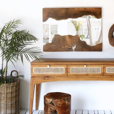 MIRROR HM9363 RECTANGULAR SOLID TEAK NATURAL 140X80H