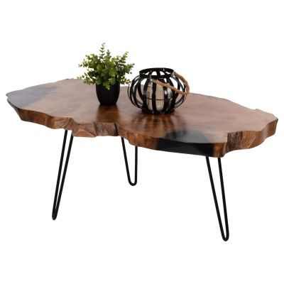 COFFEE TABLE GLAZE HM9750 TEAK WOOD IN NATURAL-BLACK METAL LEGS 110x60x48Hcm.
