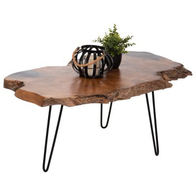 COFFEE TABLE GLAZE HM9750 TEAK WOOD IN NATURAL-BLACK METAL LEGS 110x60x48Hcm.