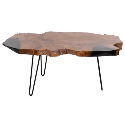COFFEE TABLE GLAZE HM9750 TEAK WOOD IN NATURAL-BLACK METAL LEGS 110x60x48Hcm.