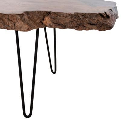 COFFEE TABLE GLAZE HM9750 TEAK WOOD IN NATURAL-BLACK METAL LEGS 110x60x48Hcm.