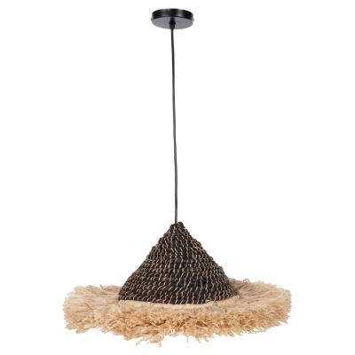 CEILING PENDANT MADE OF SISAL AND ABACA FIBER CAP IN NATURAL-BLACK 50x50x20Hcm.HM7789