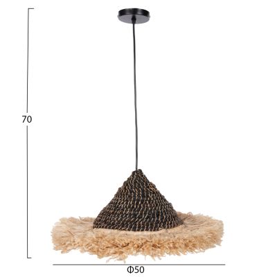 CEILING PENDANT MADE OF SISAL AND ABACA FIBER CAP IN NATURAL-BLACK 50x50x20Hcm.HM7789