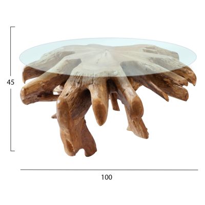 LIVING ROOM TABLE TEAK ROOT TEMPERED GLASS Φ110X45Hcm.HM9393