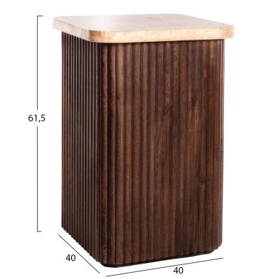 SIDE TABLE SQUARE GLADYS HM9713 SOLID MANGO WOOD-WHITE TRAVERTINE 40x40x60Hcm.