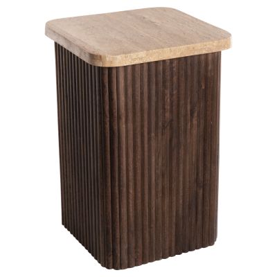SIDE TABLE SQUARE GLADYS HM9713 SOLID MANGO WOOD-WHITE TRAVERTINE 40x40x60Hcm.